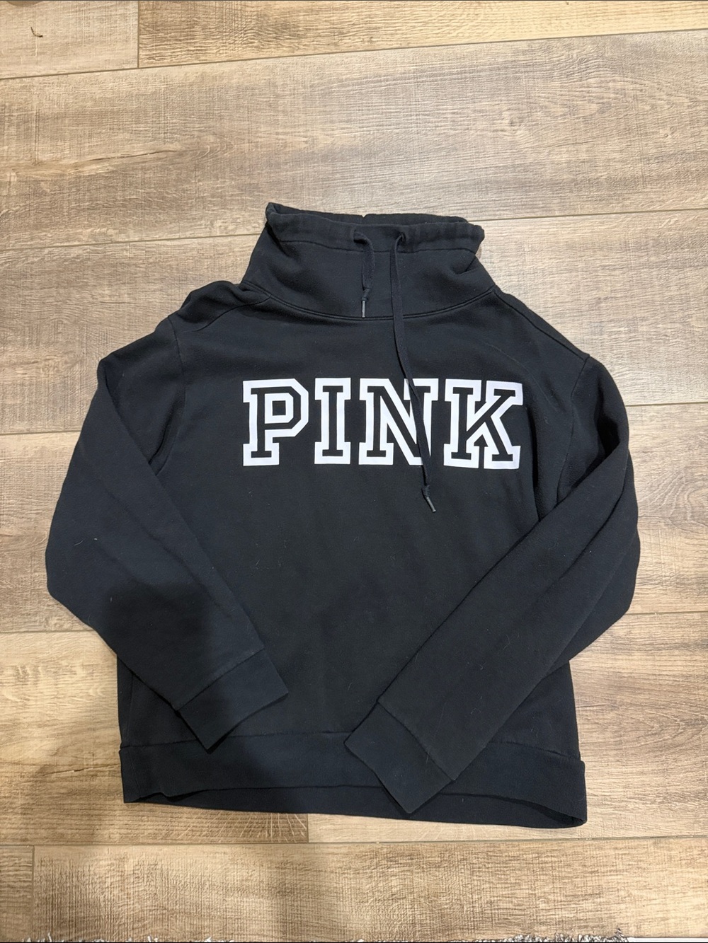 PINK Victoria's Secret Black Cowl Neck Sweatshirt with White Logo